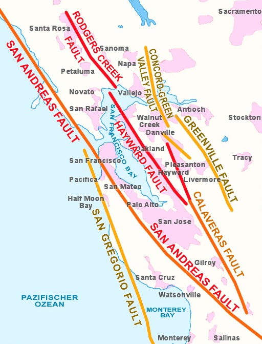 Map showing Bay Area earthquake faults.
