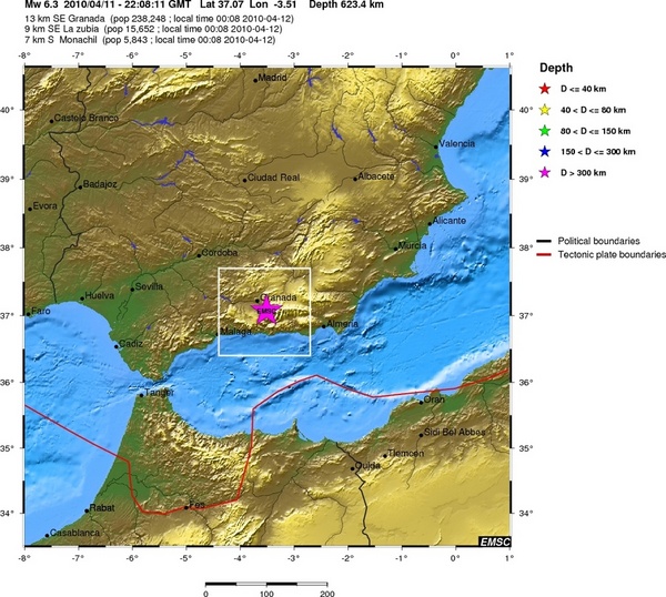 Map showing location of quake in Spain.